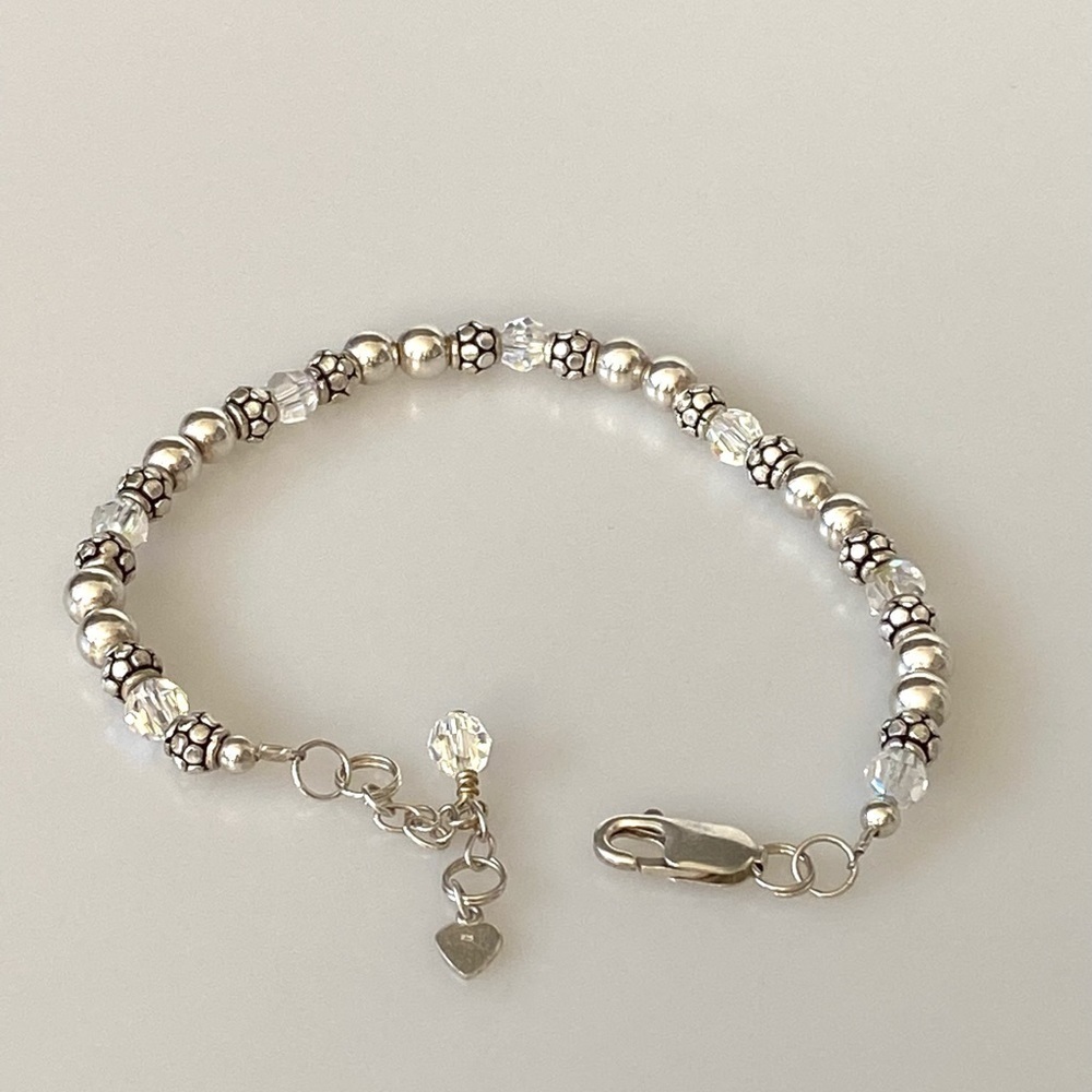 925 Sterling Crystal Beads Artisan Bracelet VTG